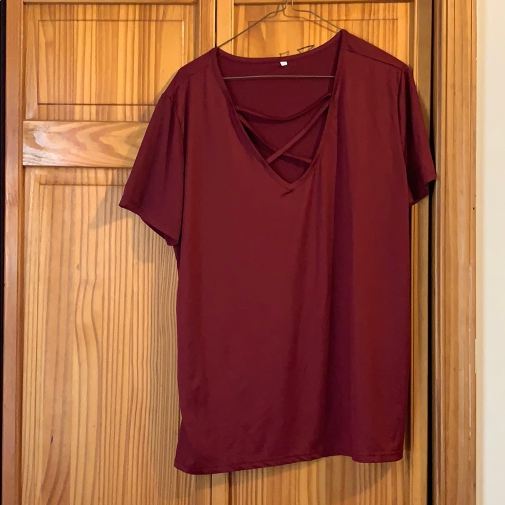Burgundy Criss Cross T-Shirt